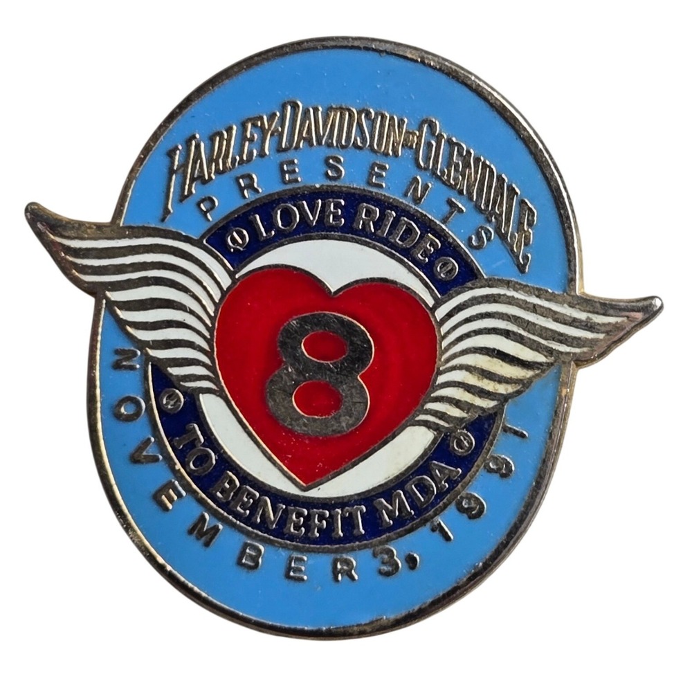Vintage Harley Davidson Glendale Love Ride 8th MDA Benefit Lapel Pin Enamel 1991